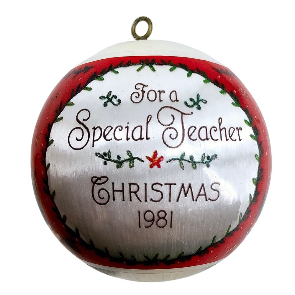 Vintage 80's Satin Ball Christmas Tree Ornament for A Special Teacher